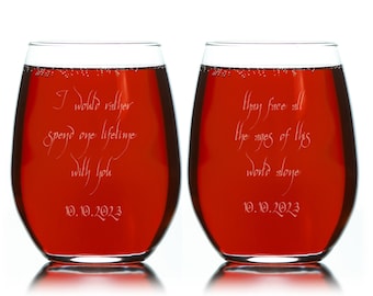 I would rather spend one lifetime...  - Personalized Wedding Stemless Wine Glasses -Set of 2 glasses for bride and groom gifts