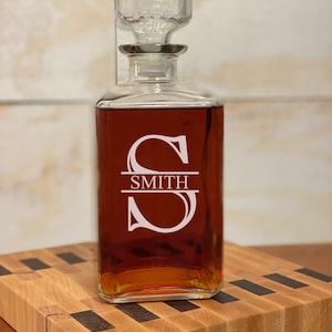 Personalized Engraved Liquor Whisky Decanter - Split Font - Bourbon Scotch Vodka