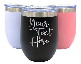Personalized Engraved 12 oz. Stainless Steel Wine Tumbler Travel Mug Various Design Options