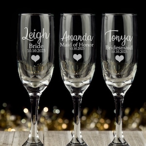 Personalized Wedding Champagne Flutes -Sold Individually - Bridal Party