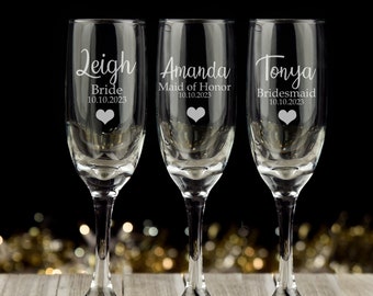 Personalized Wedding Champagne Flutes -Sold Individually - Bridal Party
