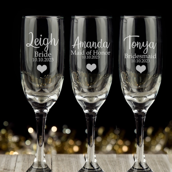 Personalized Wedding Champagne Flutes -Sold Individually - Bridal Party