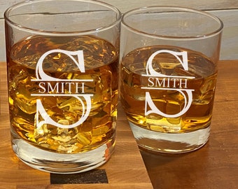 Personalized Whisky Rocks Glasses - Split Font - Bourbon Scotch Vodka