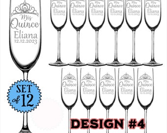 Mis Quince Años Copas Brindis Champagne Flutes - Set of 12 - Quinceañera Birthday Party