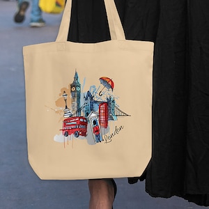 London Tote Bag For Londoner London Travel Tote Bag London Gift Bag Eco-Friendly Organic Cotton Tote Bag London City Gift Bag