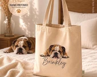 Personalized Pet Portrait Organic Tote Bag, Custom Dog or Cat Bag from Photo