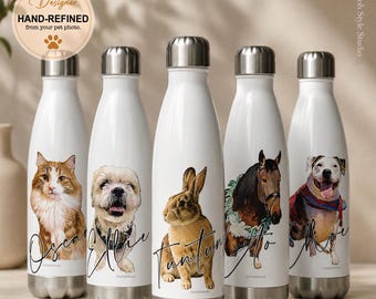 Personalized Pet Portrait Water Bottle, Custom Dog or Cat Bottle from Photo
