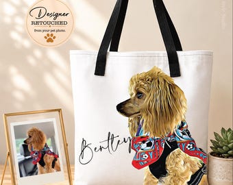 Hand-Retouched Pet Portrait Tote Bag | Custom Oil Paint Art from Photo, Personalized Dog Mom Gift, Memorial Keepsake, Designer Made