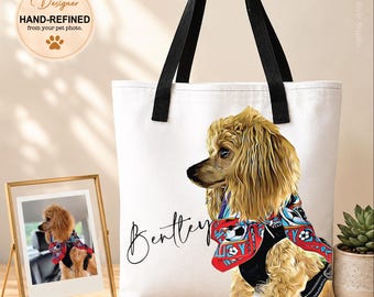 Personalized Pet Portrait Tote Bag, Custom Dog or Cat Bag from Photo