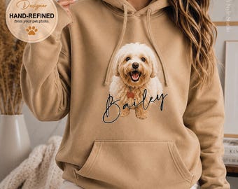 Personalized Pet Portrait Hoodie, Custom Dog or Cat Hoodie from Photo