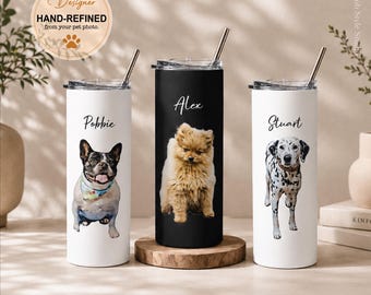 Personalized Pet Portrait Tumbler, Custom Dog or Cat Travel Cup from Photo