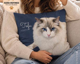 Personalized Pet Portrait Pillow, Custom Dog or Cat Cushion from Photo