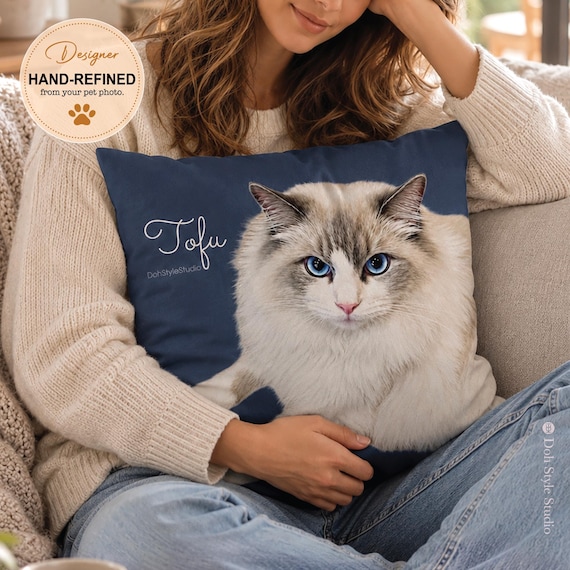 Personalized Pet Portrait Pillow, Custom Dog or Cat Cushion from Photo