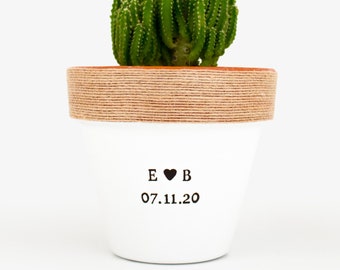 Engagement Gifts for Newly Engaged Couples Custom Plant Pot Initials and Date Personalized Planter for Indoor