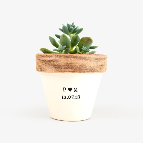 Engagement Gifts for Newly Engaged Couples Custom Plant Pot Initials and Date Personalized Planter for Indoor