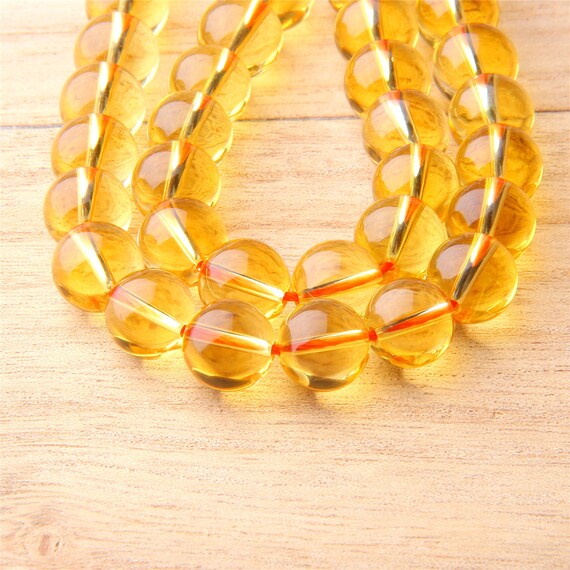 Natural Genuine Stone Yellow Citrine Quartz Round Beads For Jewelry Making 15" 