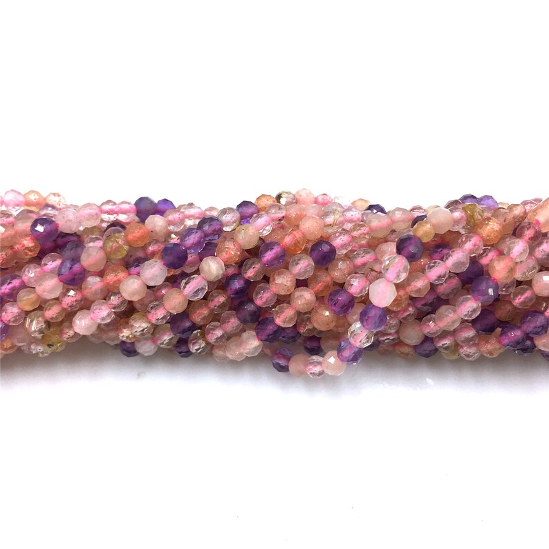 15.5 Natural Amethyst Micro-faceted Pink Quartz Round Beads Gemstone Strawberry Quartz Beads Tiny Cut Faceted Beads 2 mm 3 mm Bulk Lot Bead