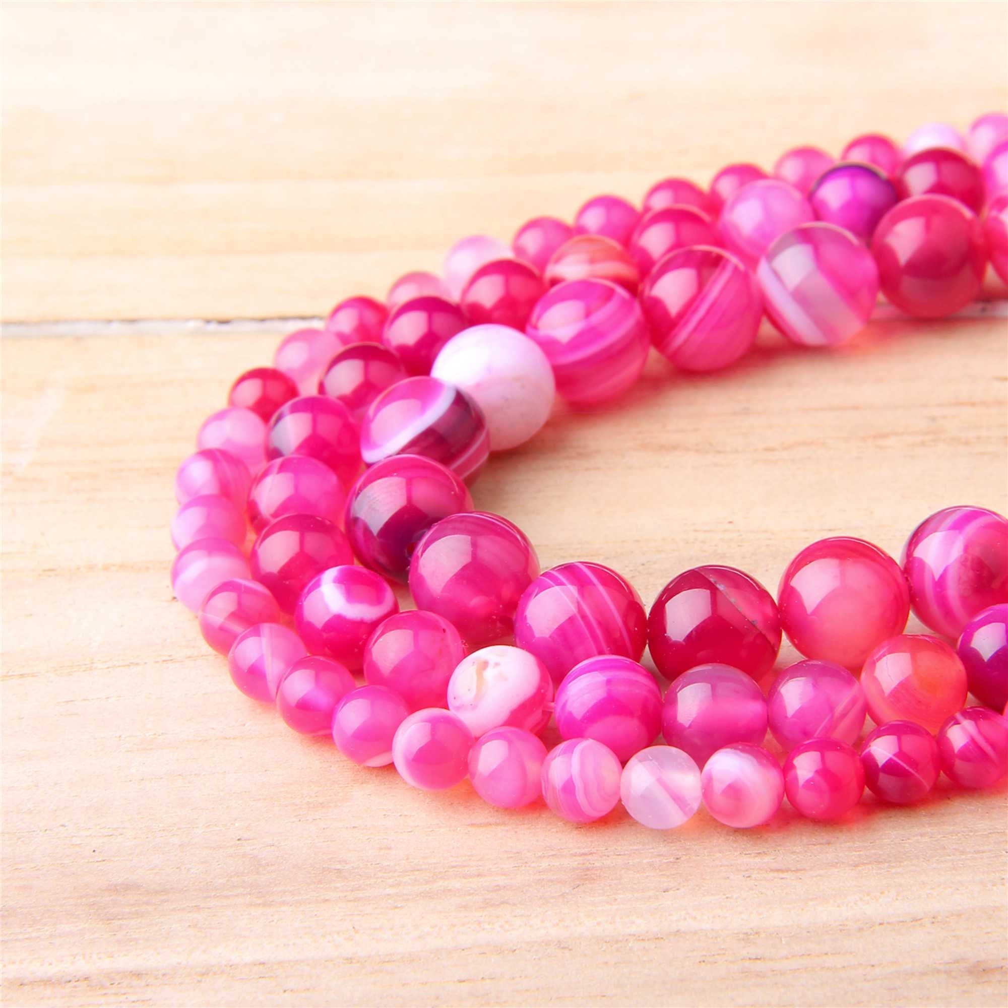 Natural Pink Stripe Agate Gemstone Round Loose Beads 4mm 6mm 8mm 10mm 12mm 15.5/"
