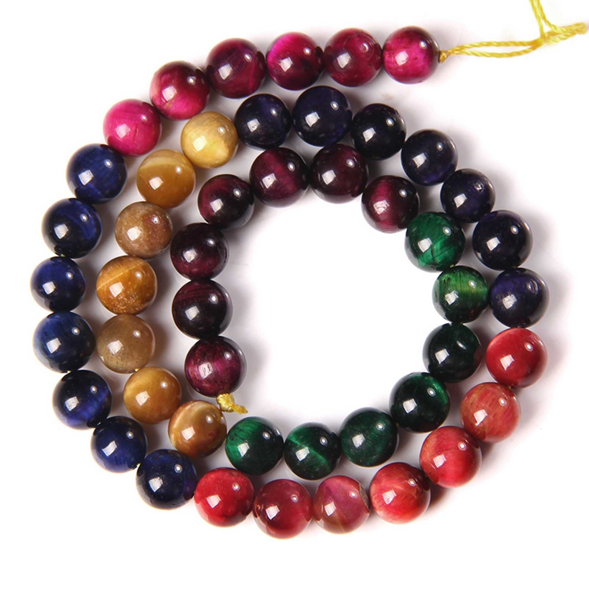 10 Strand Gemstone Bead Tiger Eye Colorful 6mm Jewelry Loose Bracelet Making DIY 
