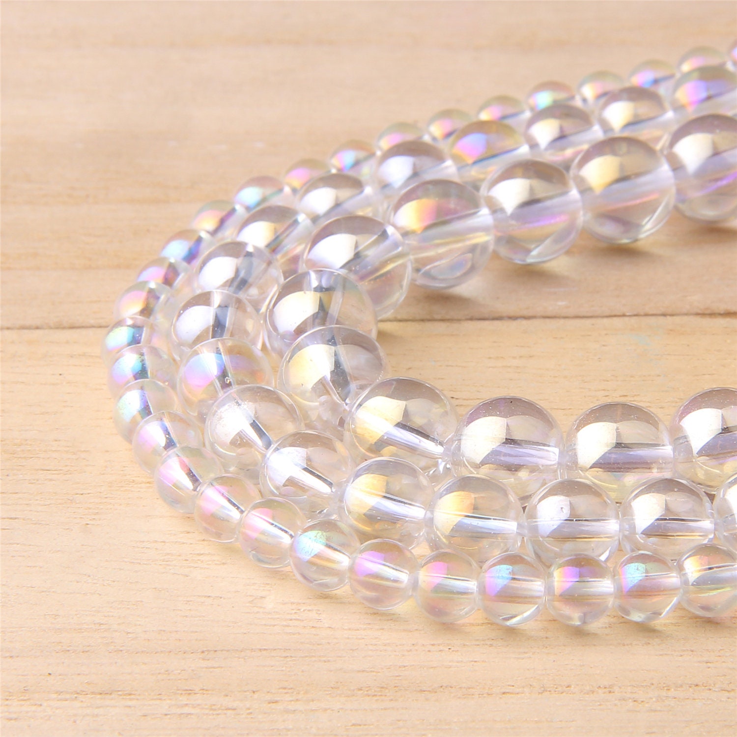 Clear Crystal Quartz Moonstone Rainbow Round Beads Polished - Etsy