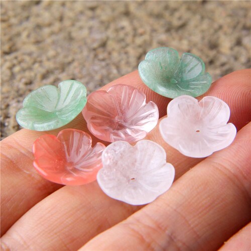 4 Pieces 28 Mm Gemstone Carved Flowers Natural Green Etsy