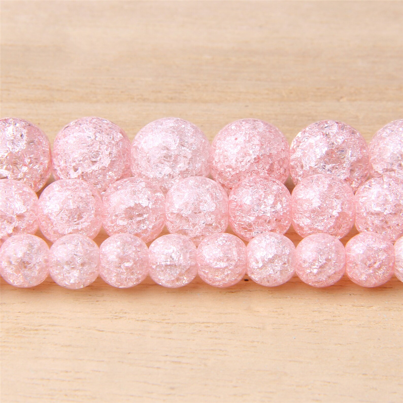 Cracked Round Beads Pink Crystal Beads Synthetic Glass Beads Etsy