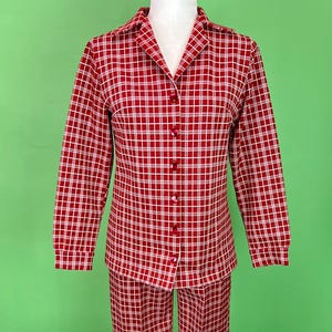 Vintage 70s Brick Red and White Plaid Two Piece Suit - Size Small | 70s Disco Suit | Vintage 70s Leisure Suit | Women’s Suit