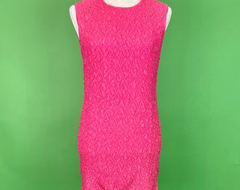 Vintage 60s Mod Pink Crinkly Popcorn Micro Mini Dress - Size XS