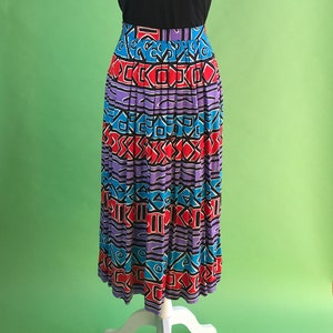 Vintage 80s/90s Bright Bold Colorful Striped Patterned Rayon Skirt - Size XS | Vintage 80s Geometric Skirt | Vintage Mervyn&#39;s Skirt