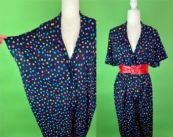 RARE Vintage 90s Ken Done Rainbow Polka Dot Jumpsuit - One Size | Oversized Caftan Jumpsuit | Summer Beach Pajamas Beach Onesie