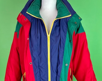 Vintage 80s 90s Oversized Primary Colors Colorblock Down Jacket - Men's Medium Women's Large
