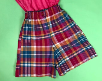 Vintage 80s/90s High Waisted Pink Plaid Cotton Shorts - Size Small | Vintage Madras Shorts | 80s Preppy Plaid Shorts