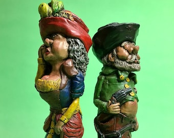 Vintage 70s Cheryl Gadow Kitsch Chalkware Statues of Goofy Man and Woman | Vintage Folk Art Statues | Vintage Kitsch Decor | Eclectic Art