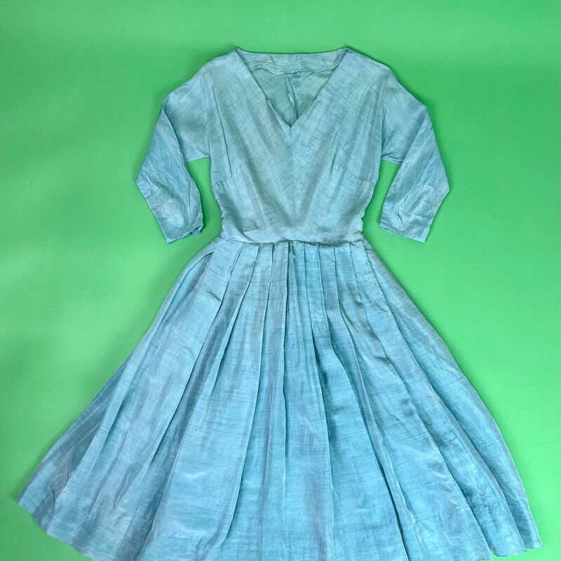 1950s Ice Blue Silk Taffeta Dress & Jacket