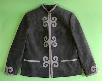 Men's Vintage Grey Suede Scroll Jacket - Size Small | Vintage 70s Western Jacket | 70s Country Western Wear | Vintage Rockabilly Jacket