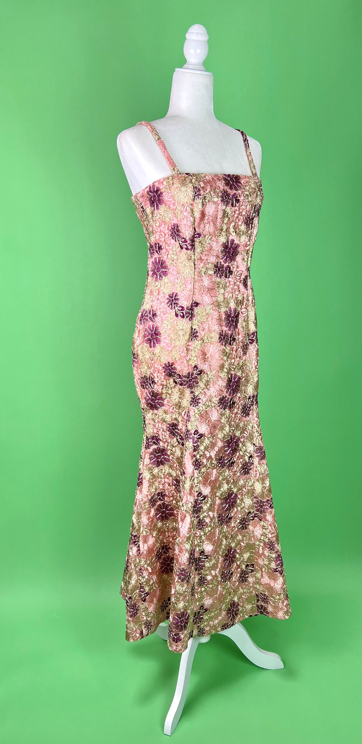 Handmade Pink and Gold Floral Formal Dress Size XS Floral Etsy