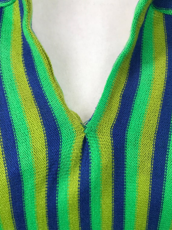 Vintage 60s/70s Blue and Green Striped Knit Hippi… - image 8