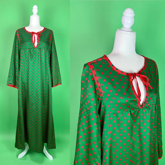 Vintage 70s/80s Green and Red Polka Dot Nightgown 