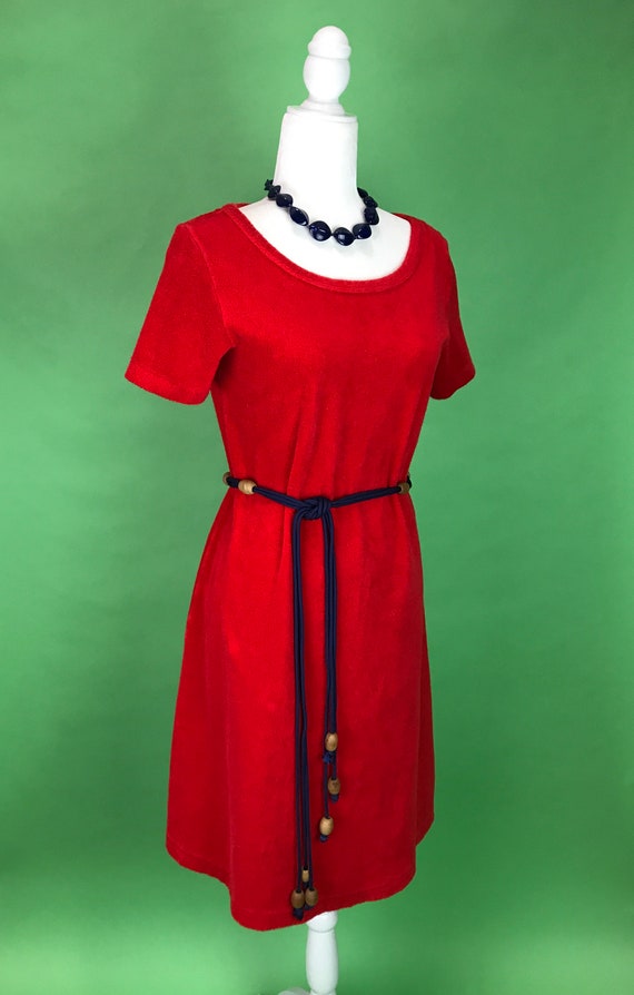 Vintage 70s/80s Red Terrycloth Dress - Size M/L |… - image 6