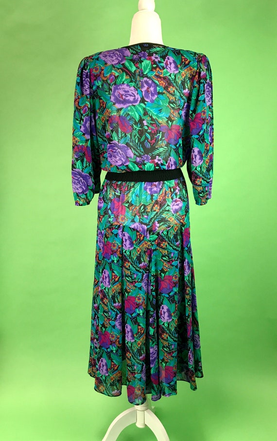 Vintage 80s Diane Freis Bold Dark Floral Pleated … - image 9