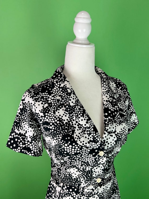 Vintage 70s Black and White Polka Dot Collared Dr… - image 5