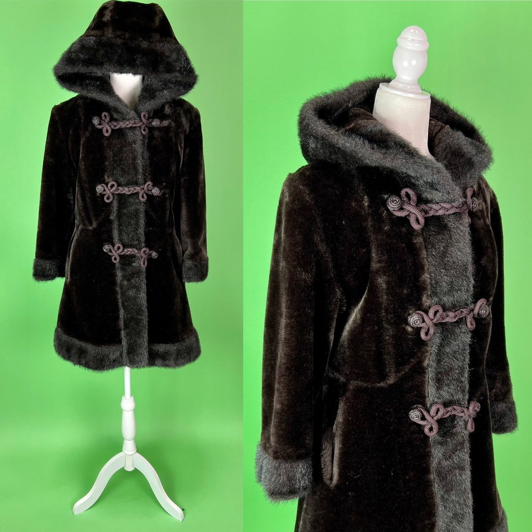 Large 1970s Coat Orange Brown Chunky Boucle Tweed Wool Real Fox Fur Winter