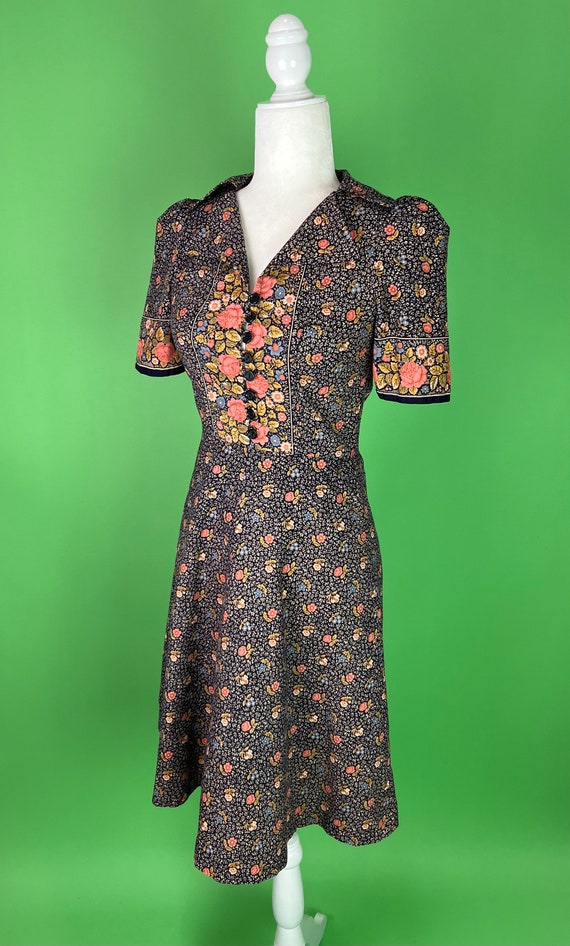 Vintage Dark Calico Prairie Dress - Size XXS | Gu… - image 9