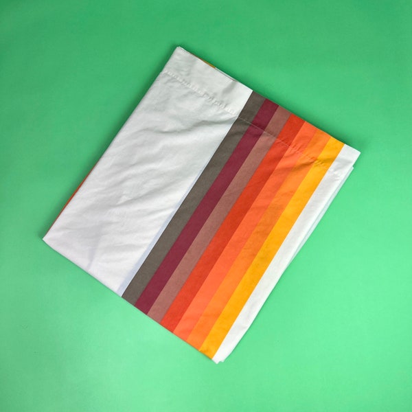 Vintage Wamsutta Tomorrow's Rainbow Orange - Full Flat Sheet | Vintage Orange and Brown Rainbow Sheet | Vintage 70s Autumn Rainbow Sheet