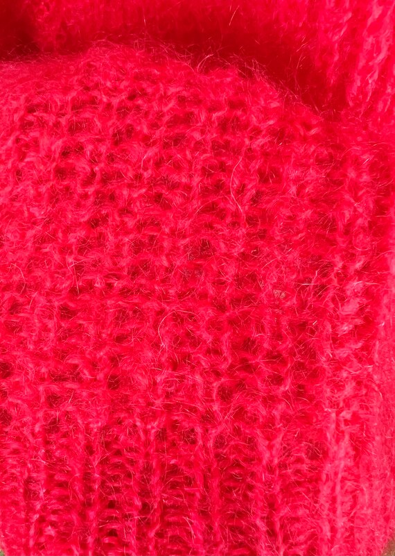 Vintage Neon Coral Mohair Sweater with Large Cowl… - image 4