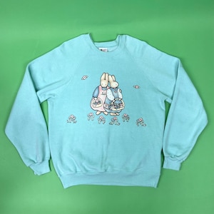 Moletom vintage Daisy Kingdom Forever Friends pastel dos anos 80/90 - Tamanho GG | Moletom com estampa de coelho dos anos 80 | Estética pastel | Moletom kawaii