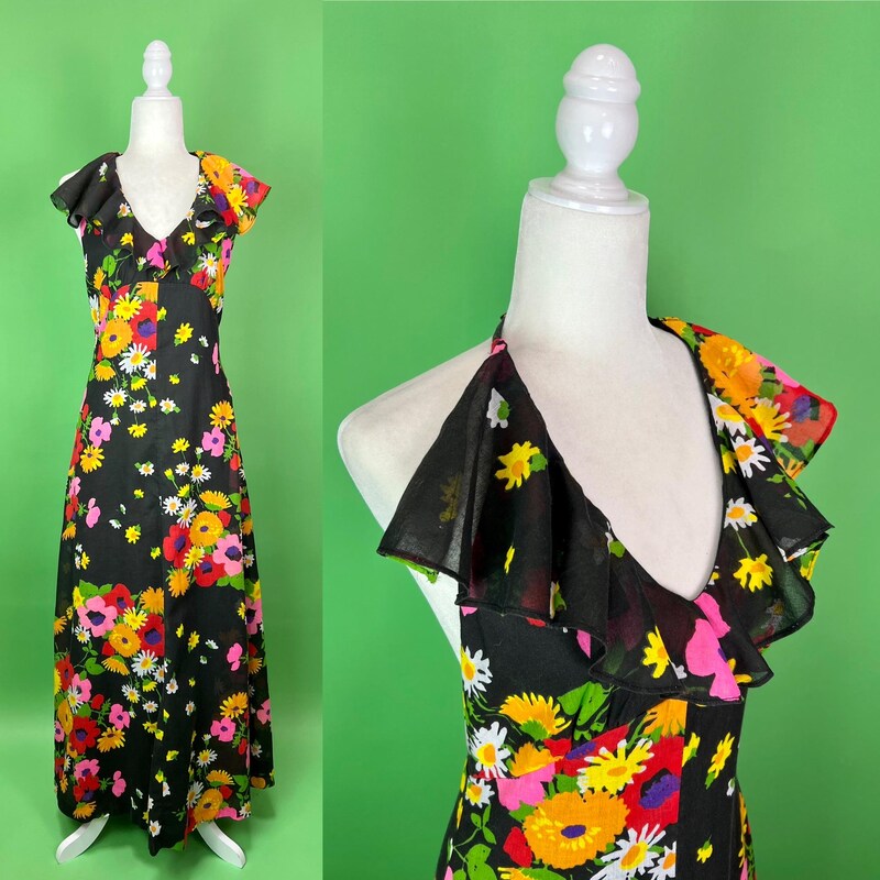 70's Red Floral Print Halter Dress by Nani main image 0