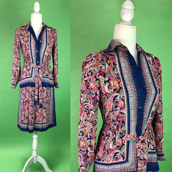 Vintage Paisley Skirt and Blouse Set with Belt - … - image 1