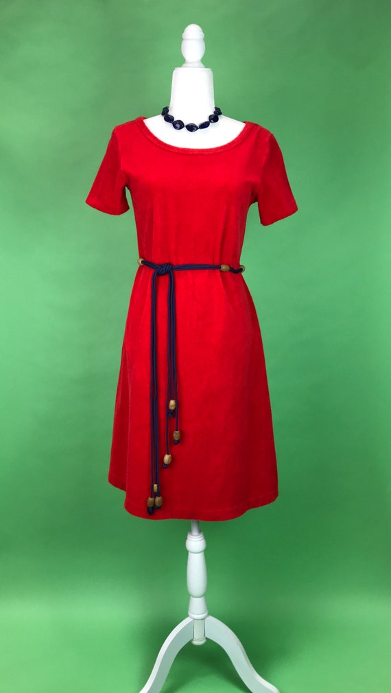 Vintage 70s/80s Red Terrycloth Dress - Size M/L |… - image 2