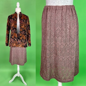 Vintage 70s Mauve Open Knit Skirt - Size S/M/L | Vintage Hippie Skirt | 70s Earthy Neutral Boho Style Spring Skirt